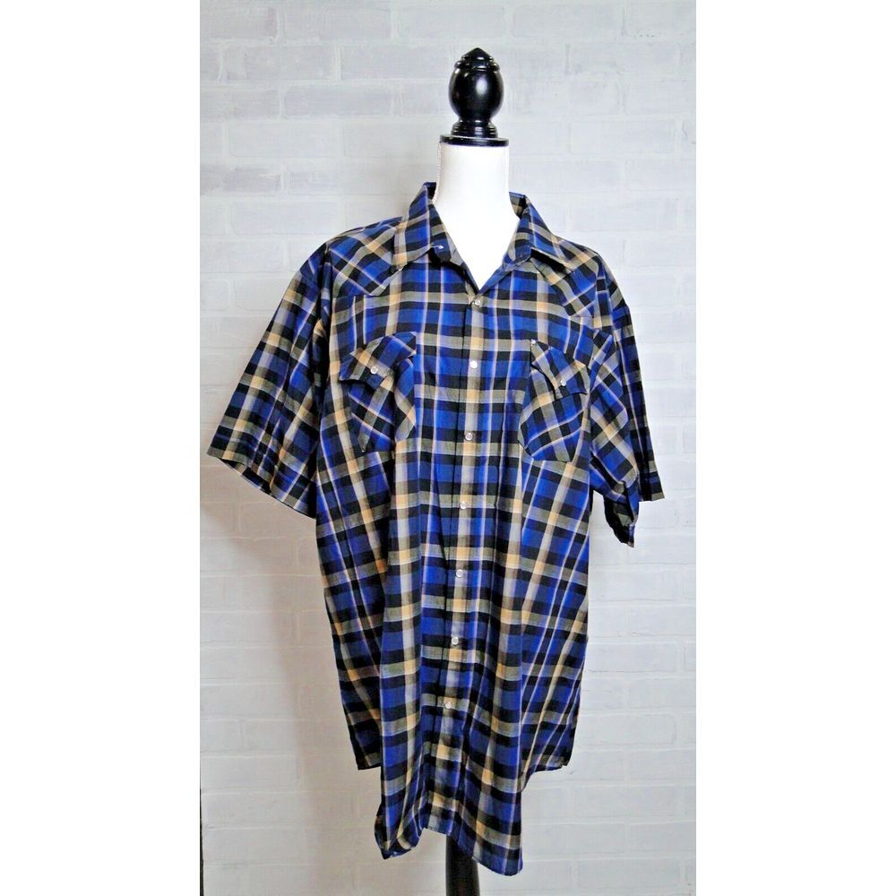 Ely Cattleman Shirt Men's XXL Tall Western‎ Short Sleeve Pearl Snap Button-Up